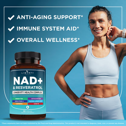 NAD+ 300 mg Supplement with Astaxanthin, Urolithin A, Resveratrol & CoQ10 – 60 Capsules (Vegan, Non-GMO)