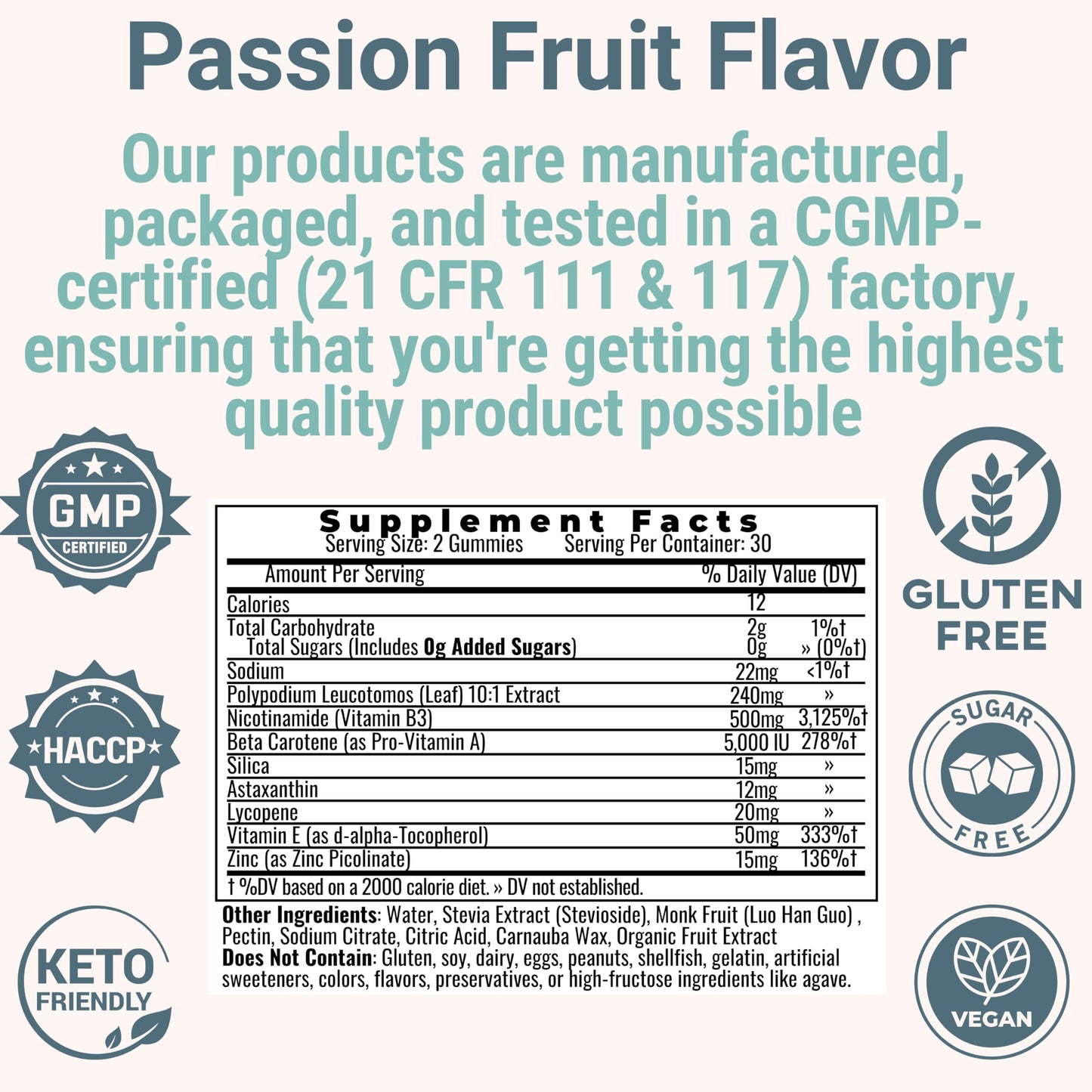 Astaxanthin Polypodium Leucotomos Zinc Picolinate Lycopene Gummies – Vegan & Keto