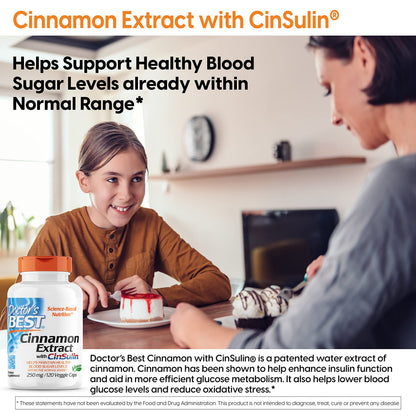 Doctor's Best Cinnamon Extract with CinSulin, Supports Glycemic Balance & Metabolic Response Already Within Normal Range, Non-GMO, Gluten Free, Soy Free, Vegan 120 Veggie Caps