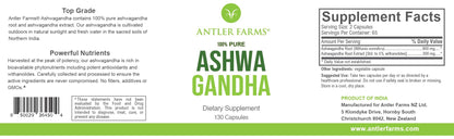 Antler Farms Ashwagandha 130 Capsules | 1200mg, 5% Withanolides