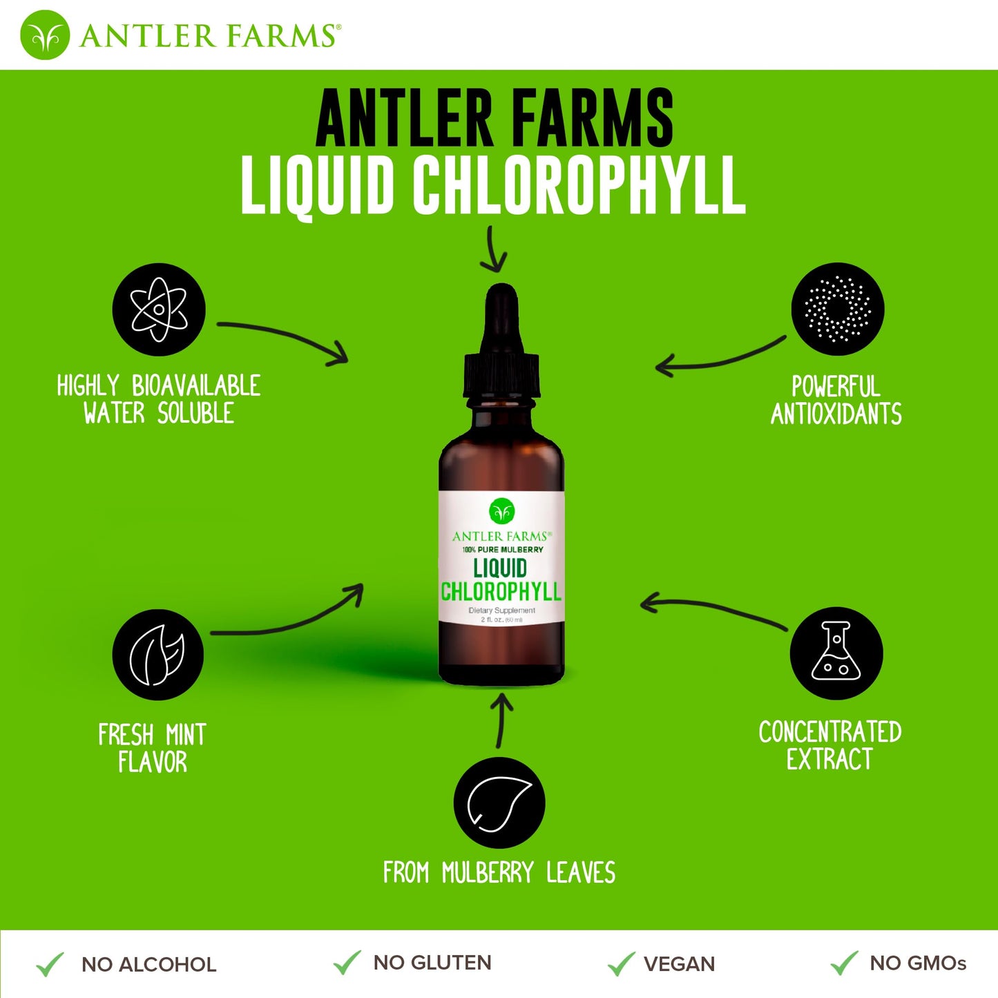 Antler Farms – 100% Natural Liquid Chlorophyll Drops, 12,000 mg, Mint Flavor, 60 Servings