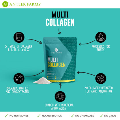 Antler Farms Multi Collagen Protein Powder – 5 Types (I, II, III, V, X) 1 lb