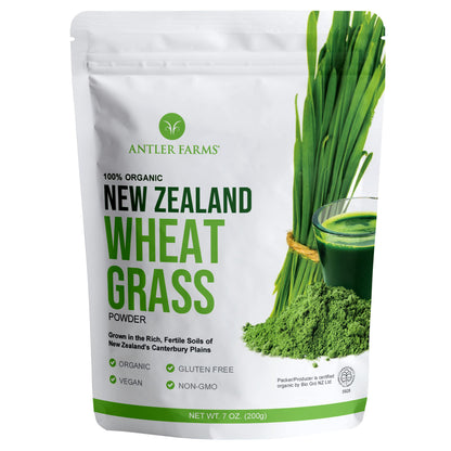 Antler Farms Wheatgrass Powder 200g – 100% Pure Organic NZ, 40 Servings