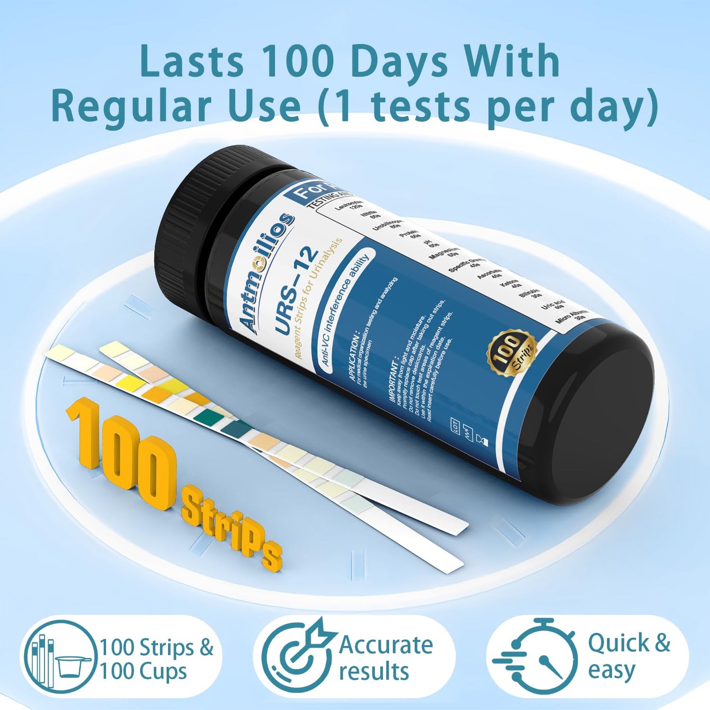 Antmoilios 12-Panel UTI Test Strips Kit for At-Home Urinalysis 100 Count