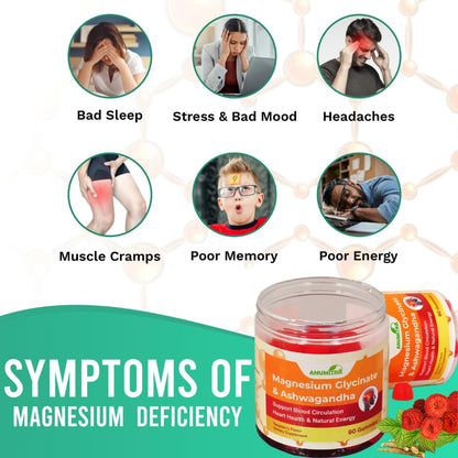 ANUMITRA Magnesium Glycinate + Ashwagandha Gummies 1000mg – Sugar-Free Raspberry, 90 Gummies