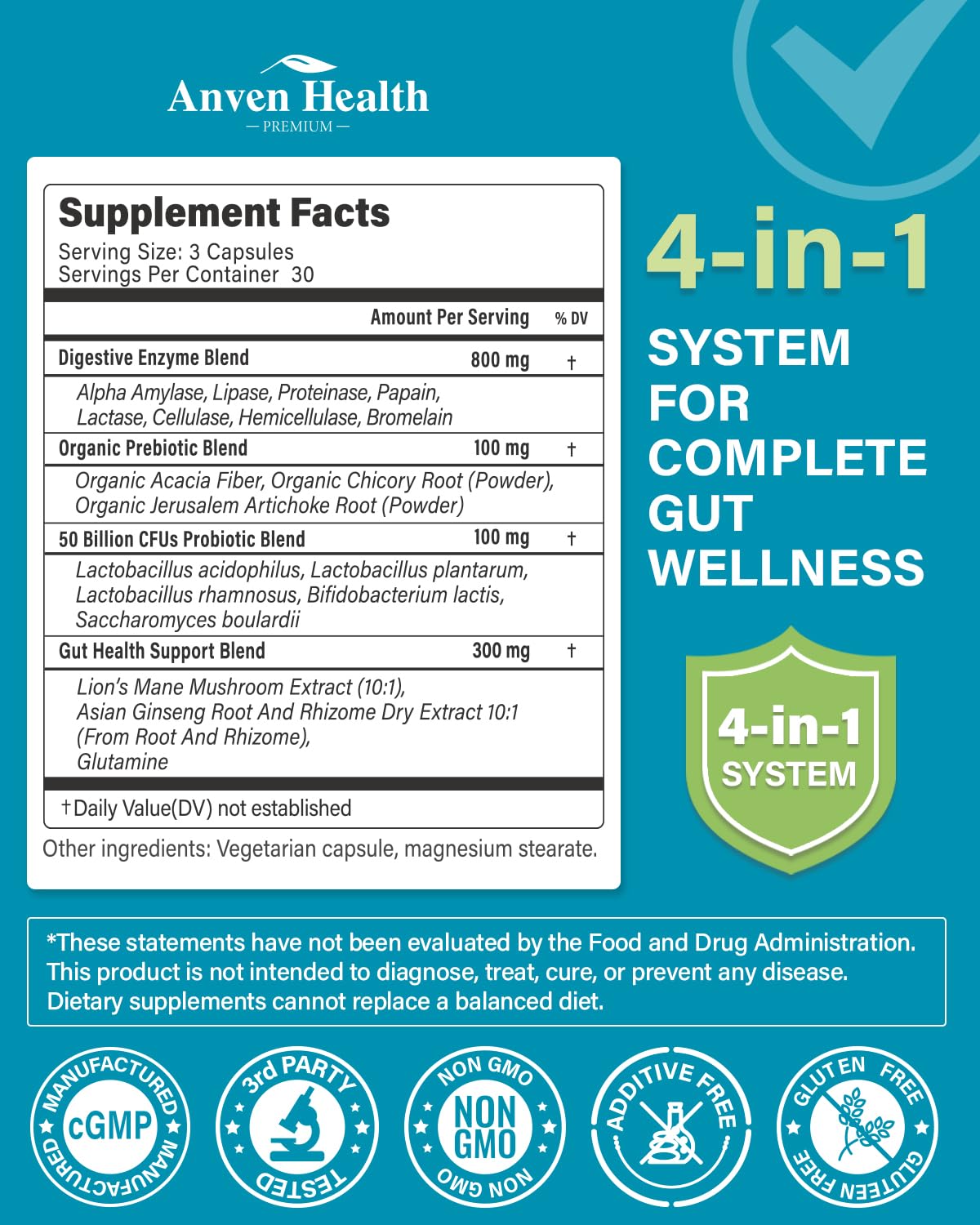 Anven Health 800mg Digestive Enzymes with Probiotics & Prebiotics, 90 Capsules (Non-GMO)