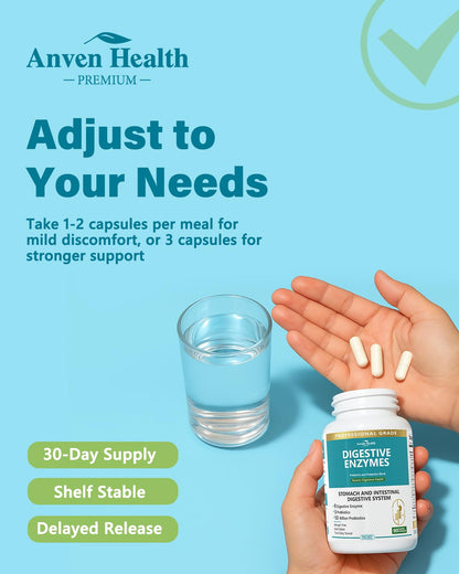 Anven Health 800mg Digestive Enzymes with Probiotics & Prebiotics, 90 Capsules (Non-GMO)
