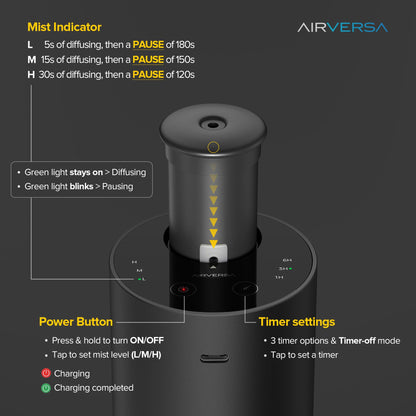 Waterless Essential Oil Diffuser – ANX Desert Titanium, 3 Mist Levels & 4 Timers