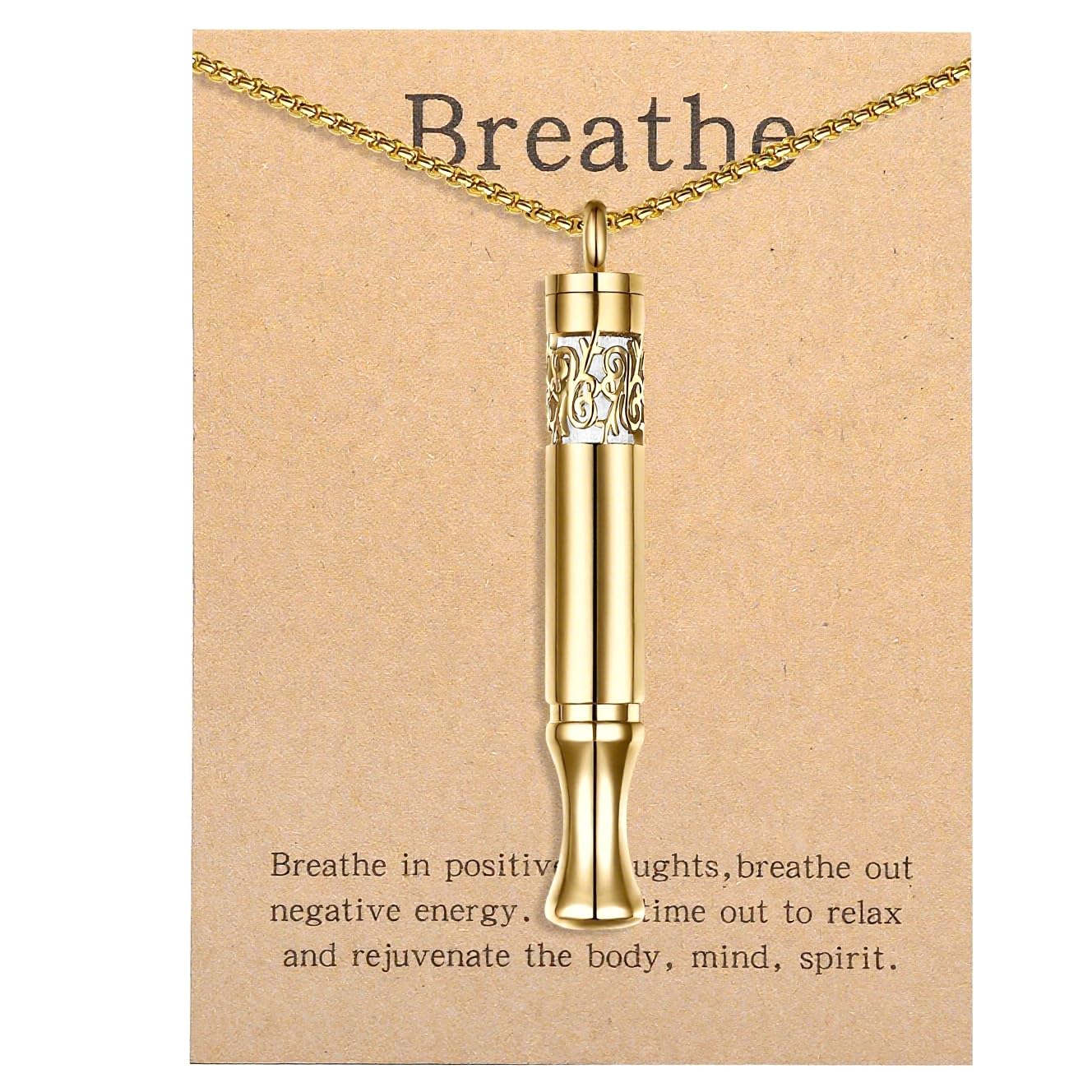 Anxiety Relief Pendant - Mindfulness Breathing Necklace & Essential Oil Diffuser (Gold)