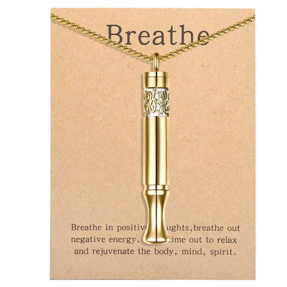 Anxiety Relief Pendant - Mindfulness Breathing Necklace & Essential Oil Diffuser (Gold)