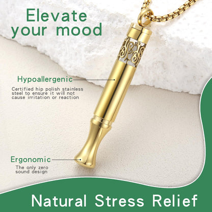 Anxiety Relief Pendant - Mindfulness Breathing Necklace & Essential Oil Diffuser (Gold)