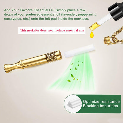 Anxiety Relief Pendant - Mindfulness Breathing Necklace & Essential Oil Diffuser (Gold)
