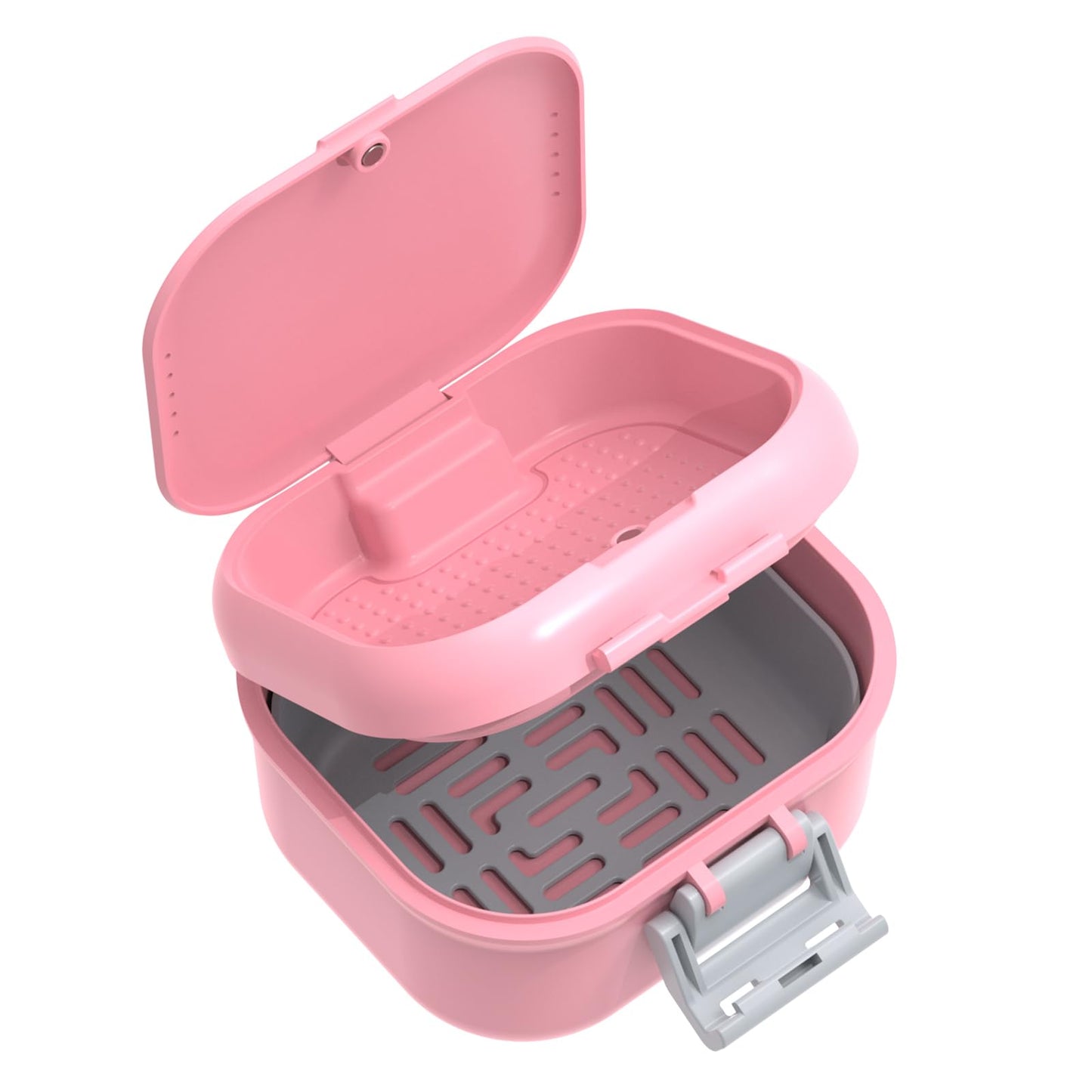 ANYLEY Leak-Proof Denture Case - Travel Cup for Dentures & Retainers (Pink & Silver Gray)