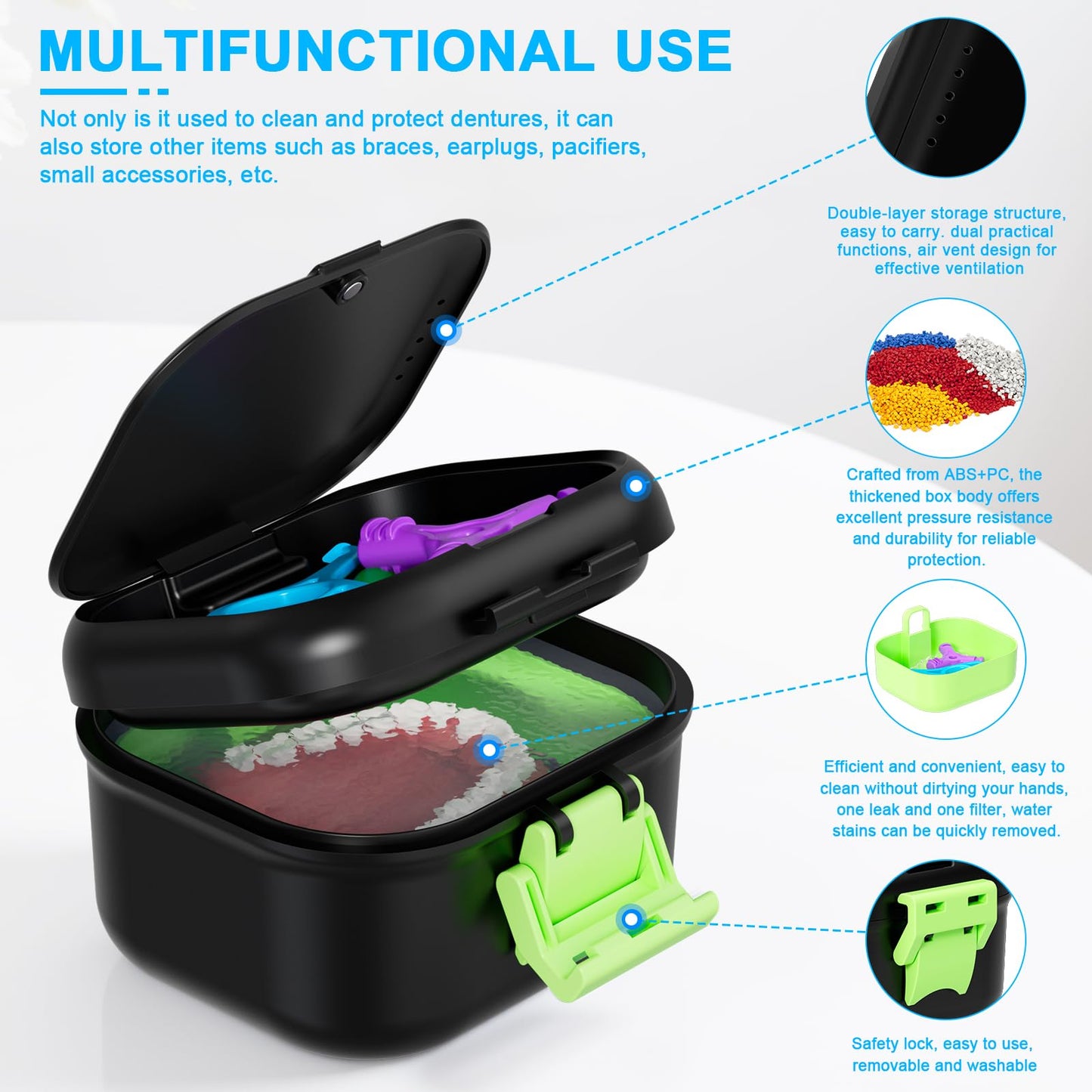 ANYLEY Leak-Proof Denture Case - Travel Cup for Dentures & Retainers (Pink & Silver Gray)