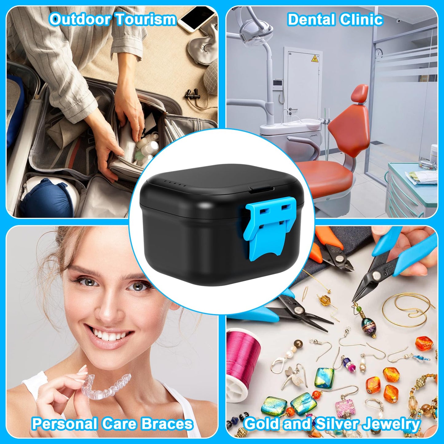 ANYLEY Leak-Proof Denture Case - Travel Cup for Dentures & Retainers (Pink & Silver Gray)