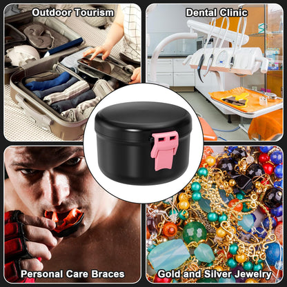 ANYLEY Denture Cup – Leak-Proof Travel Denture Bath Case (Black & Pink)