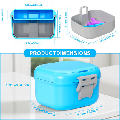 ANYLEY Leak-Proof Denture Case | 250ml Travel Retainer Cleaner Case – Sky Blue & Silver Gray