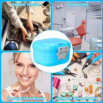 ANYLEY Leak-Proof Denture Case | 250ml Travel Retainer Cleaner Case – Sky Blue & Silver Gray