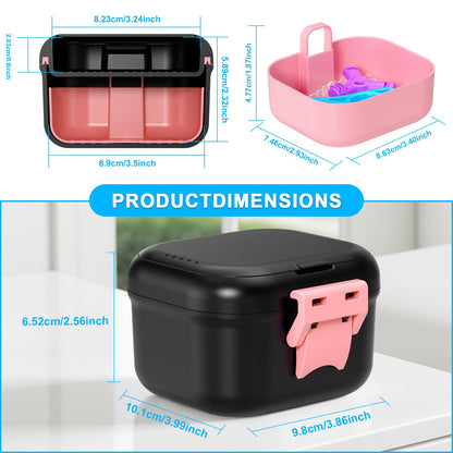 ANYLEY Leak-Proof Denture Case – Travel Cup with Strainer (Black/Pink)