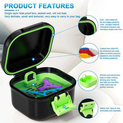 ANYLEY Leak Proof Denture Bath Cup – Travel Denture Case for Soaking Dentures | Portable Retainer Cleaner Case (Black & Light Green)