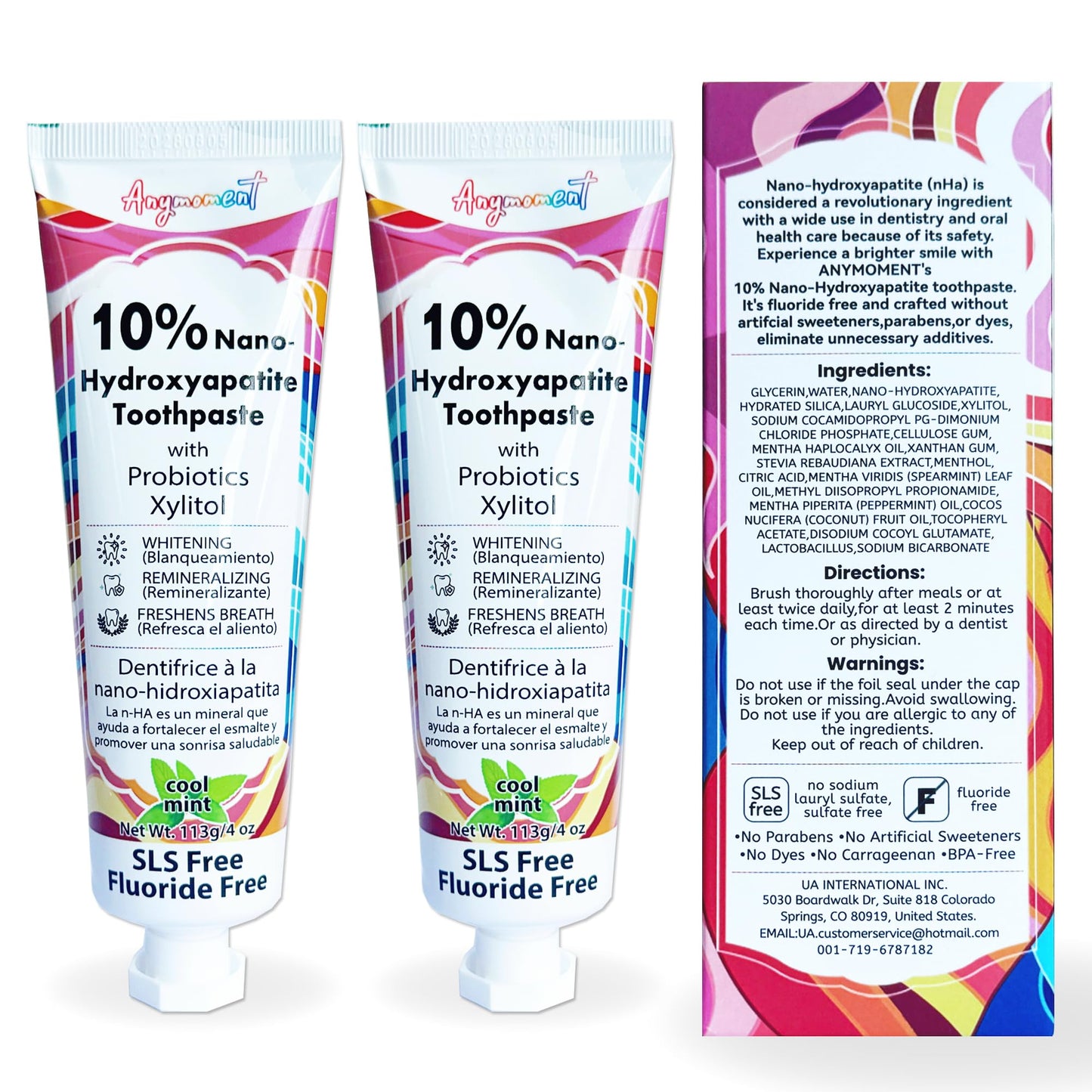 Anymoment 10% Nano Hydroxyapatite Toothpaste – Fluoride Free, Whitening, SLS Free, For Sensitive Teeth (4oz Pack of 2)