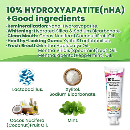 Anymoment 10% Nano Hydroxyapatite Toothpaste – Fluoride Free, Whitening, SLS Free, For Sensitive Teeth (4oz Pack of 2)