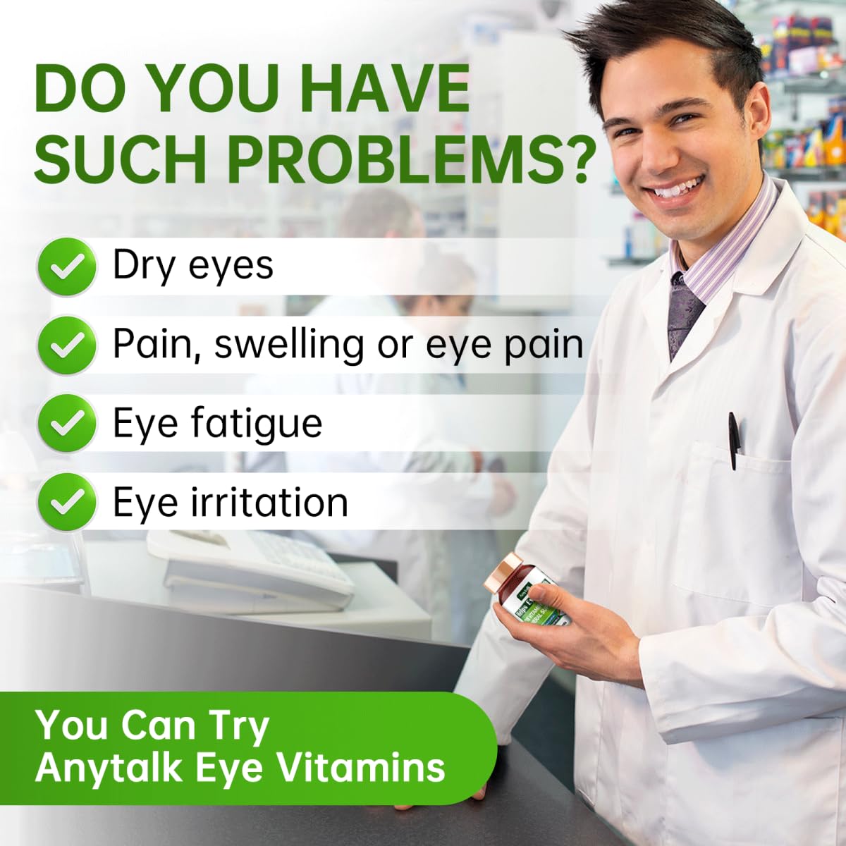 ANYTALK Lutein Eye Vitamins - Eye Health Support for Macular Pigment & Dry Eye (60 Capsules)
