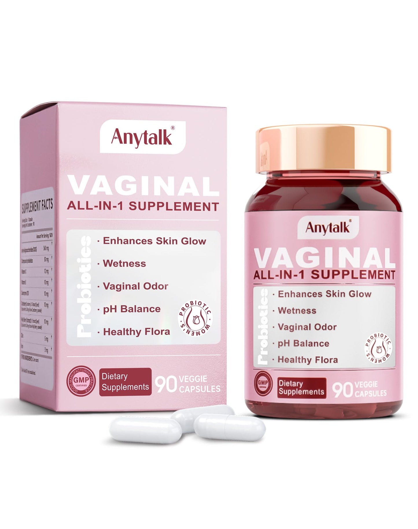 ANYTALK Vaginal Probiotics for Women – Lactobacillus Blend, pH Balance (90 Count)