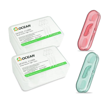 AOCEAN Dental Floss Picks – Travel Floss with Toothpicks (2 Boxes, 2 Cases)