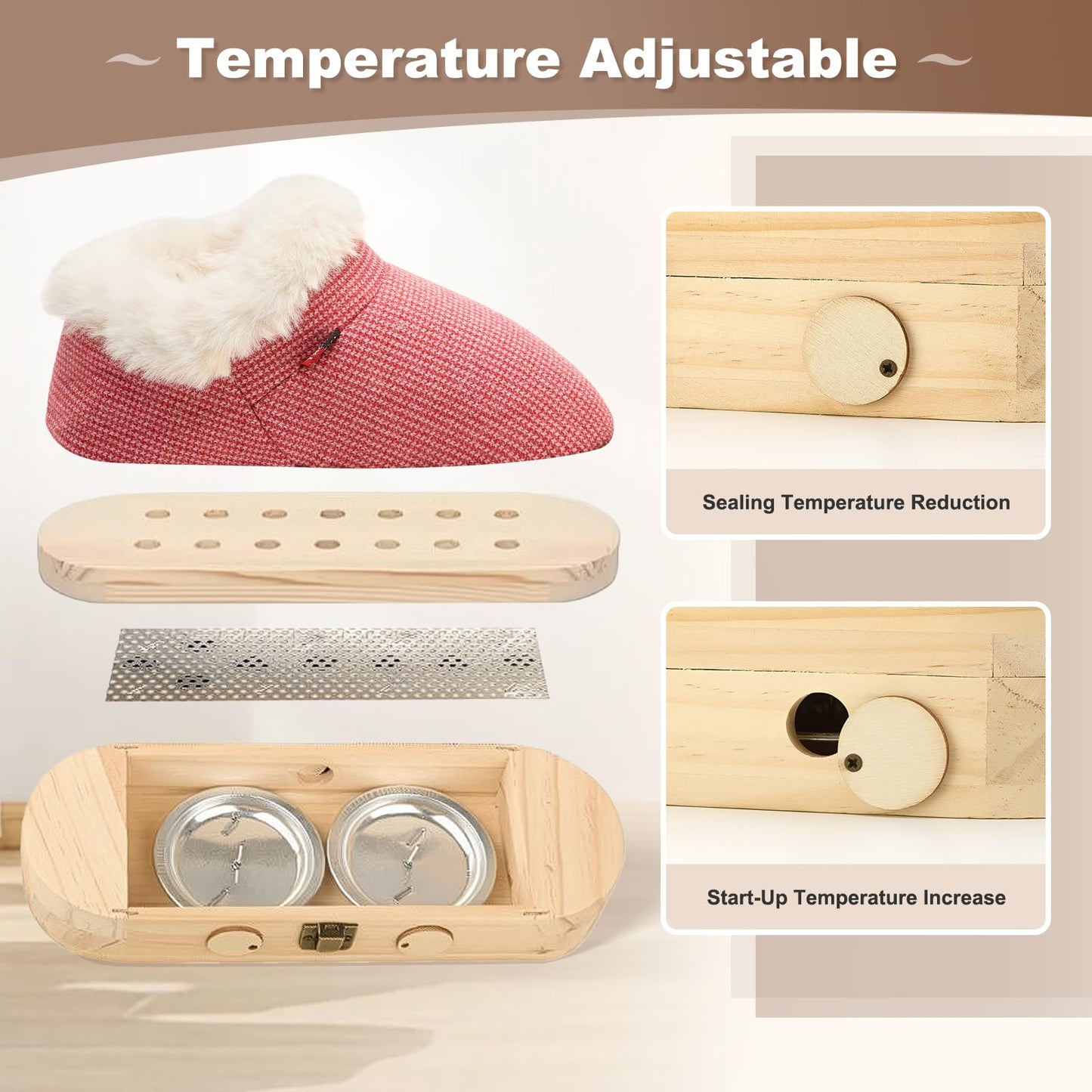 AODANC Moxibustion Shoes & Moxas Box – Mugwort Foot Heat Packs (Brown, 7-8.5)