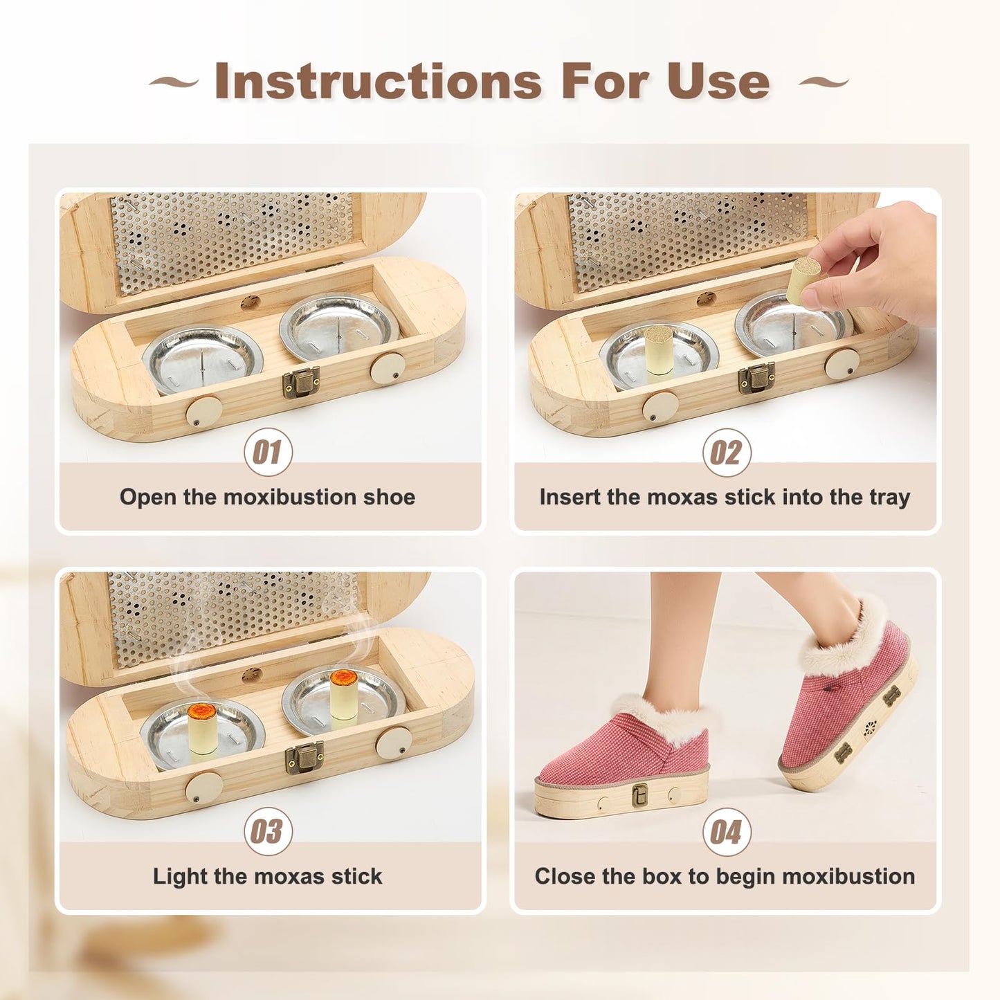 AODANC Moxibustion Shoes & Moxas Box – Mugwort Foot Heat Packs (Brown, 7-8.5)