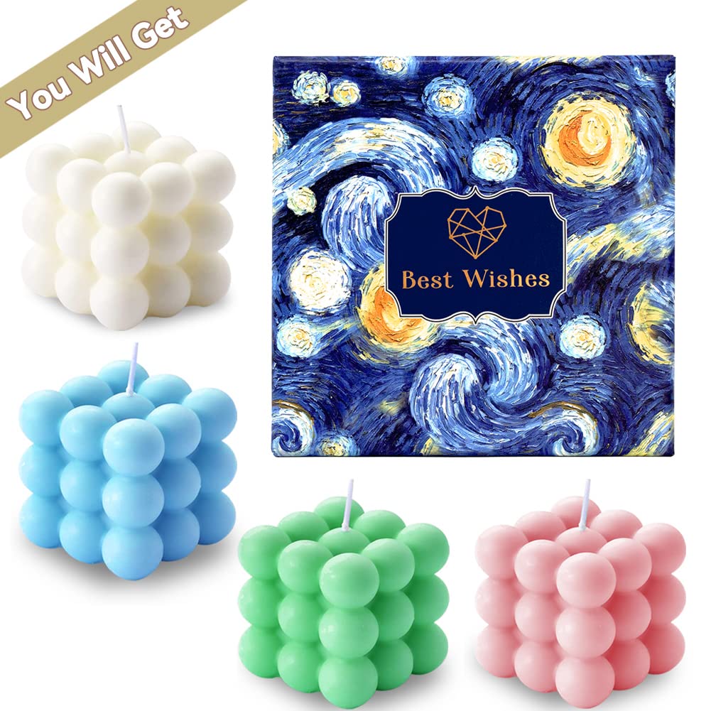 Aokala Scented Bubble Cube Candles – 4-Pack, 5.4 oz Soy Wax, Home Decor