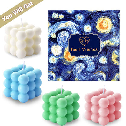 Aokala Scented Bubble Cube Candles – 4-Pack, 5.4 oz Soy Wax, Home Decor