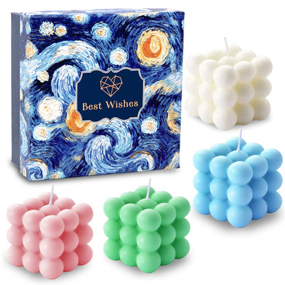 Aokala Scented Bubble Cube Candles – 4-Pack, 5.4 oz Soy Wax, Home Decor