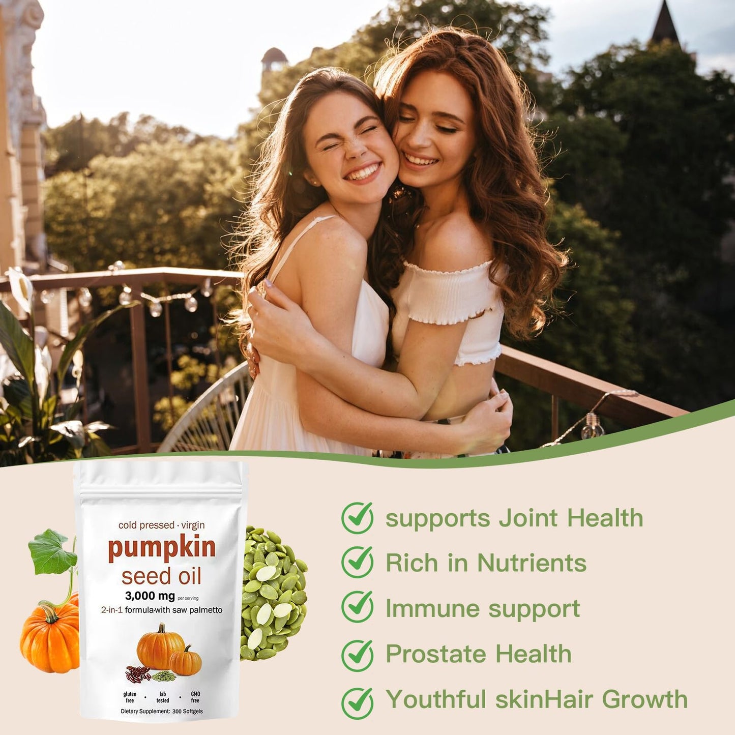 AOLBSPD Pumpkin Seed Oil Capsules with Saw Palmetto – 3000mg per Serving, 300 Softgels | Cold Pressed & Non-GMO