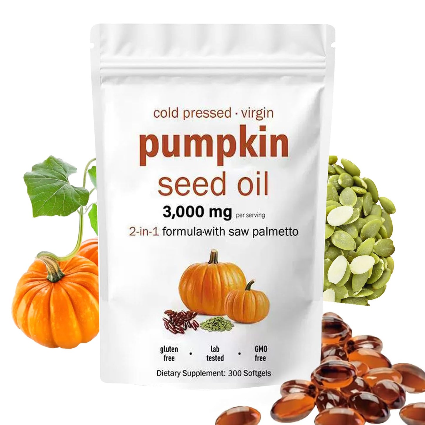 AOLBSPD Pumpkin Seed Oil Capsules with Saw Palmetto – 3000mg per Serving, 300 Softgels | Cold Pressed & Non-GMO