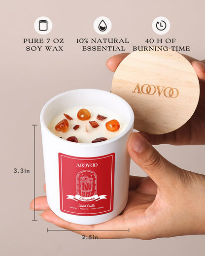 AOOVOO Cinnamon Scented Candle for Women – 7oz Soy Aromatherapy Candle with Crystals Inside | Gift for Women & Mom