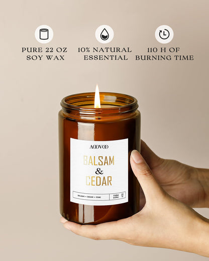 AOOVOO Balsam Cedar Candle - 22oz Pine-Scented Soy Wax Aromatherapy Candle