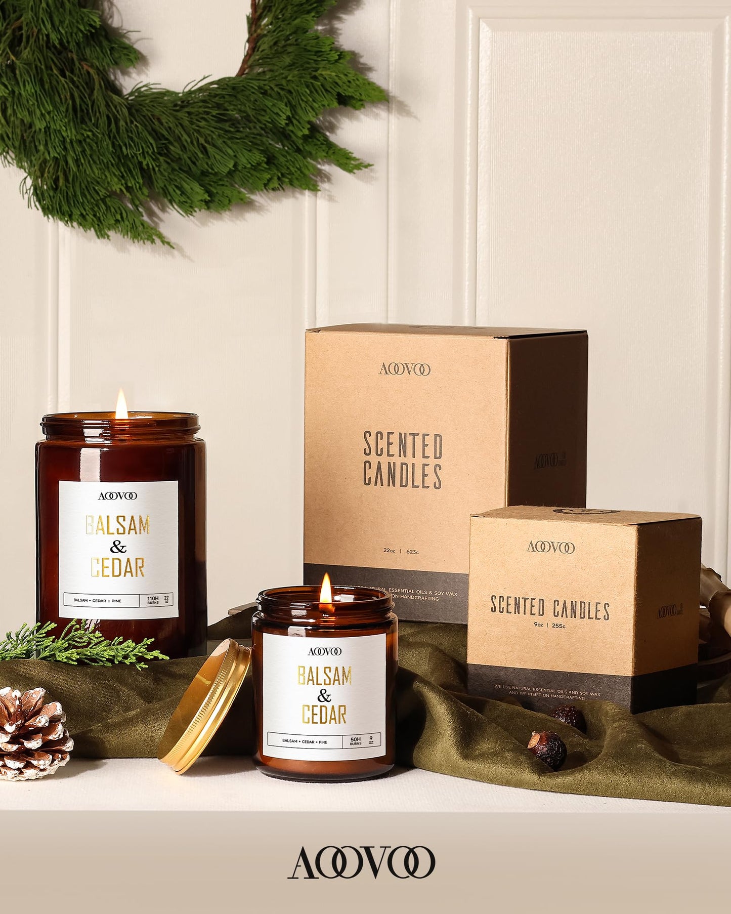 AOOVOO Balsam Cedar Candle - 22oz Pine-Scented Soy Wax Aromatherapy Candle