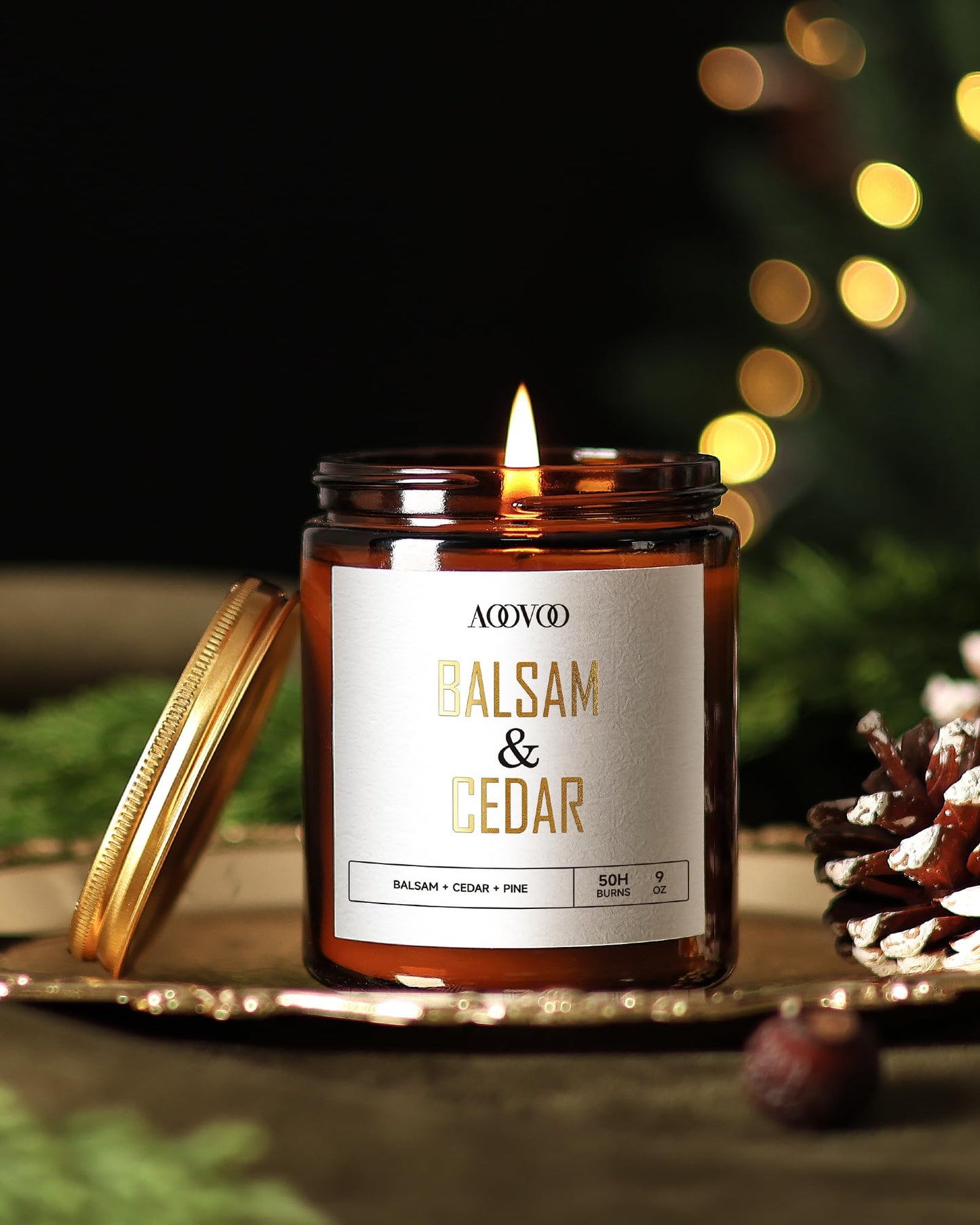 AOOVOO Balsam Cedar Candle - 9 oz Pine-Scented Soy Wax Aromatherapy