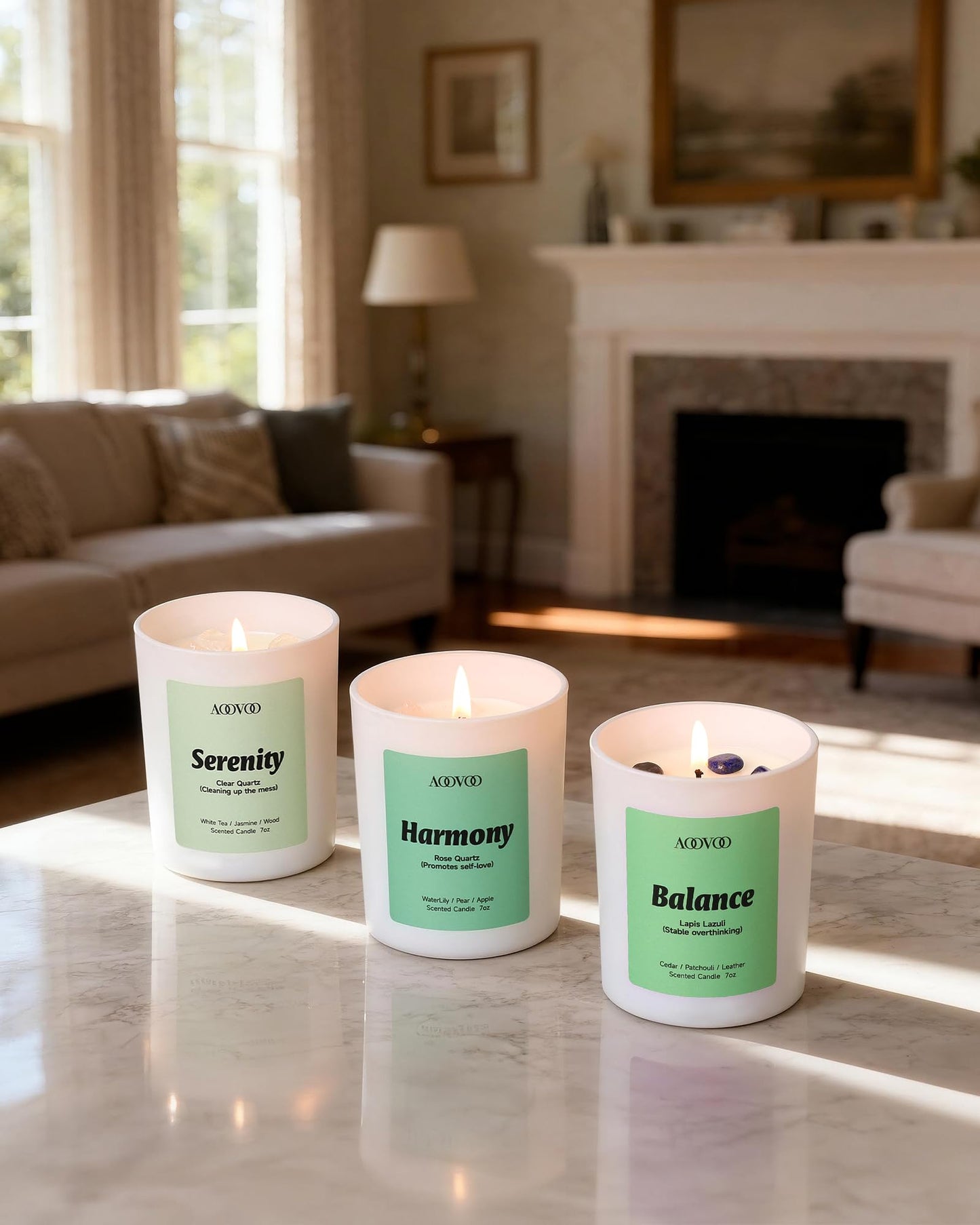 AOOVOO Calm Candles Set for Women - 4-Pack (28 oz), 200h Burn, Crystal Aromatherapy
