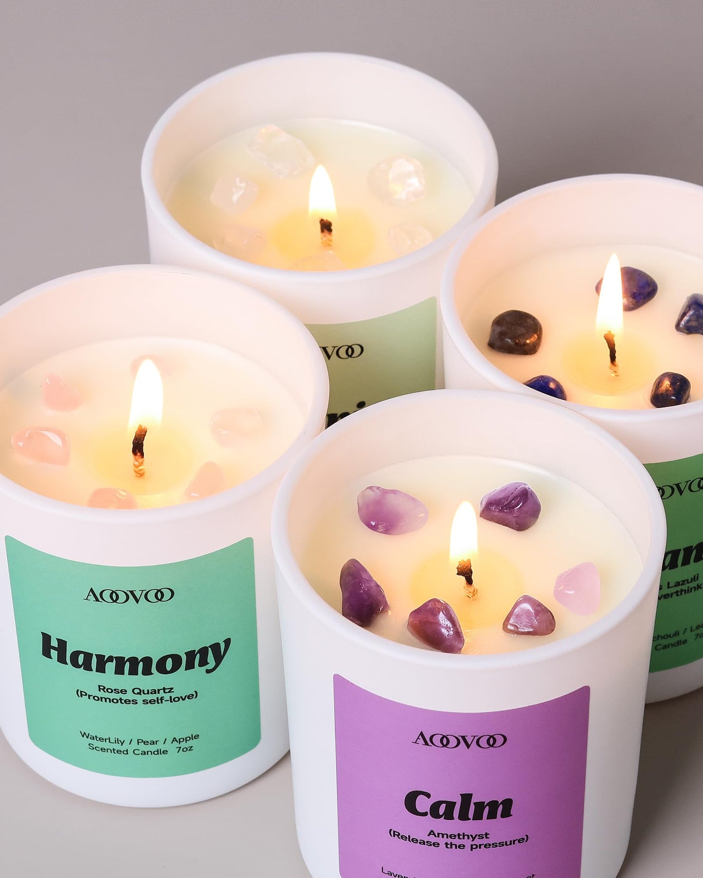 AOOVOO Calm Candles Set for Women - 4-Pack (28 oz), 200h Burn, Crystal Aromatherapy