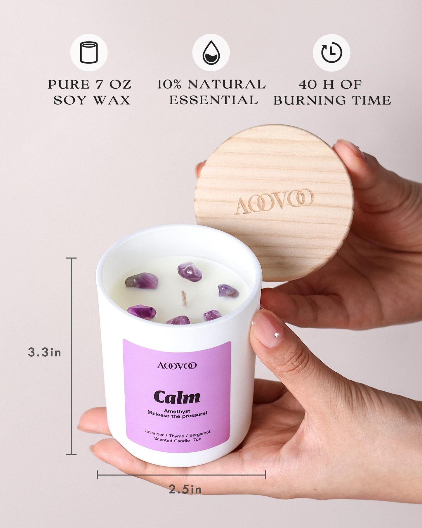 AOOVOO Calm Candles Set for Women - 4-Pack (28 oz), 200h Burn, Crystal Aromatherapy