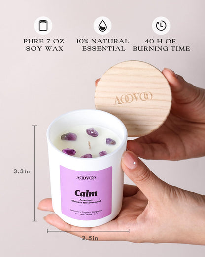 AOOVOO Calm Candles Set for Women - 4-Pack (28 oz), 200h Burn, Crystal Aromatherapy