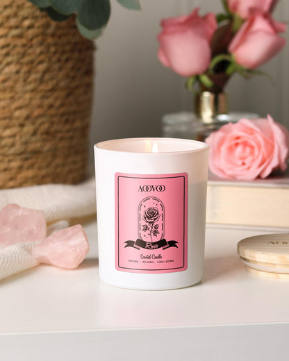 AOOVOO Rose Scented Candle for Women – 7oz Soy + Crystals Inside