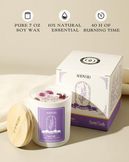 AOOVOO Lavender Scented Candles for Women - 7oz Soy Aromatherapy Candle with Crystals Inside