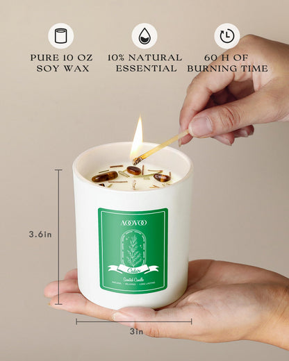 AOOVOO Cedar Scented Candles for Women – 10oz Soy Candle with Crystals Inside