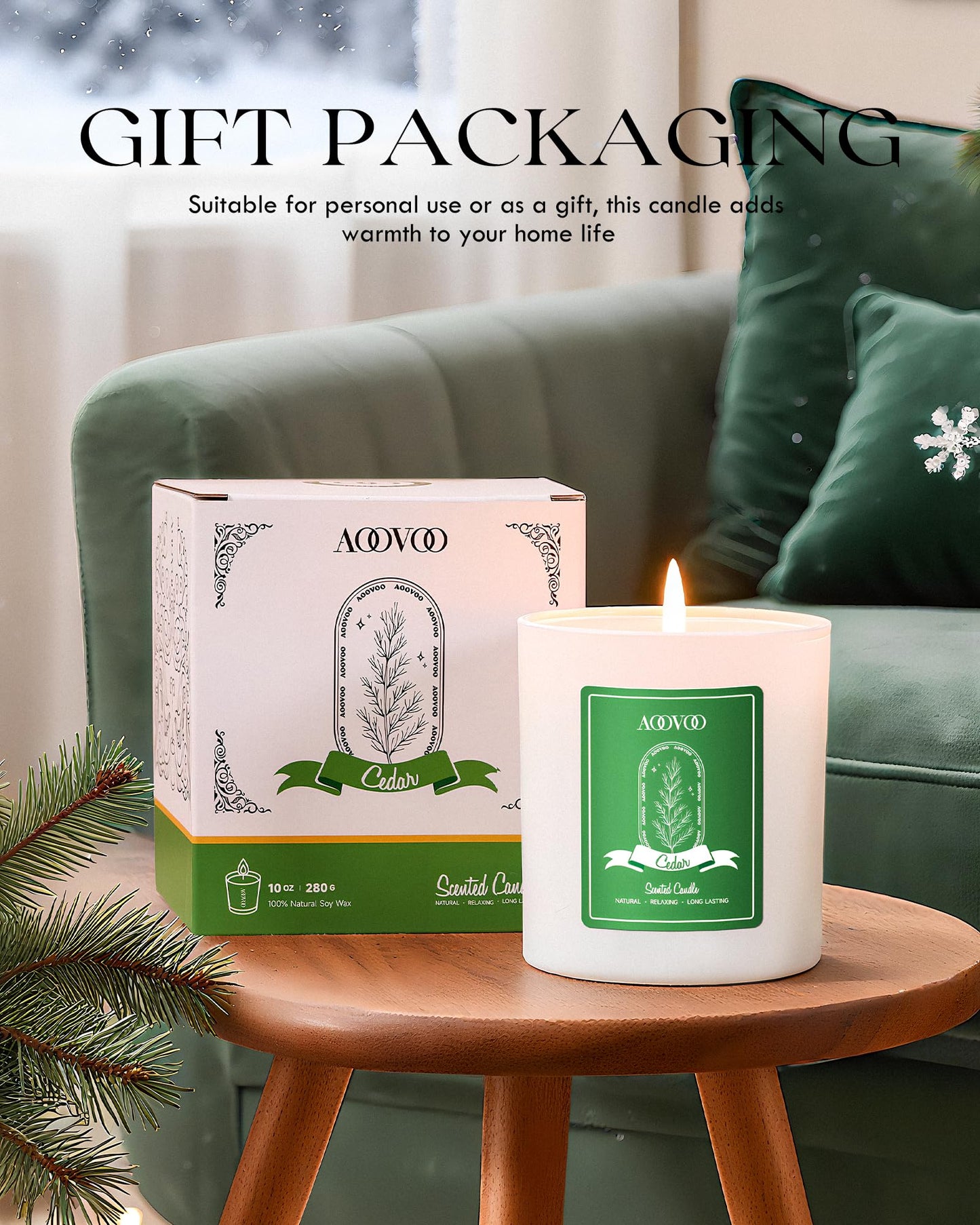 AOOVOO Cedar Scented Candles for Women – 10oz Soy Candle with Crystals Inside