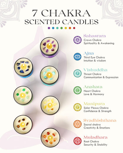 AOOVOO Chakra Candles with Healing Crystals - 7 Chakra Candle Set, Spiritual Gifts for Women, Aromatherapy Candle, Soy Candles Set for Medition