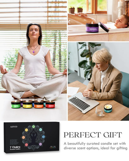 AOOVOO Chakra Candles with Healing Crystals - 7 Chakra Candle Set, Spiritual Gifts for Women, Aromatherapy Candle, Soy Candles Set for Medition
